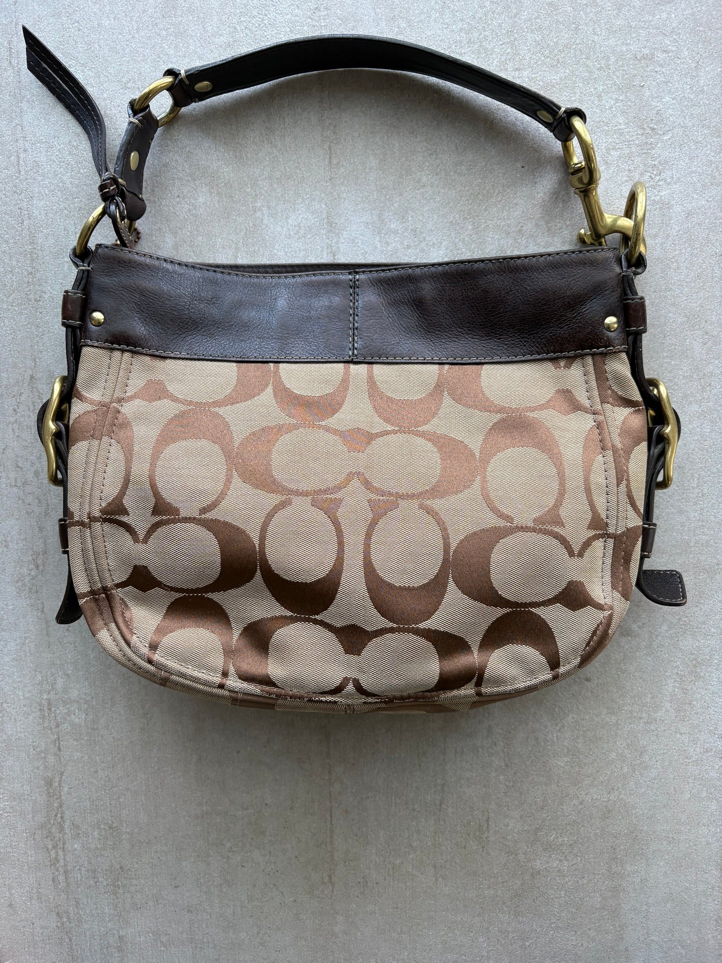 Coach Bag Zoe Signature Logo Hobo Brown Jacquard Large Shoulder Bag