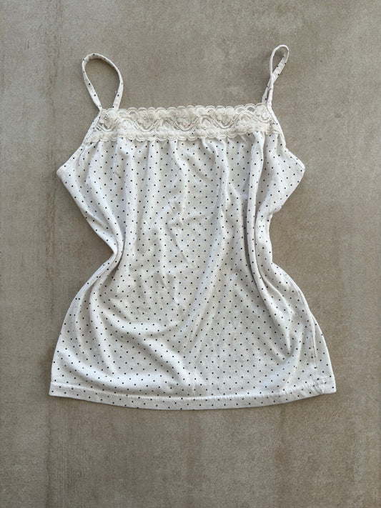 00's White Polka Dot Cami w/ White Lace