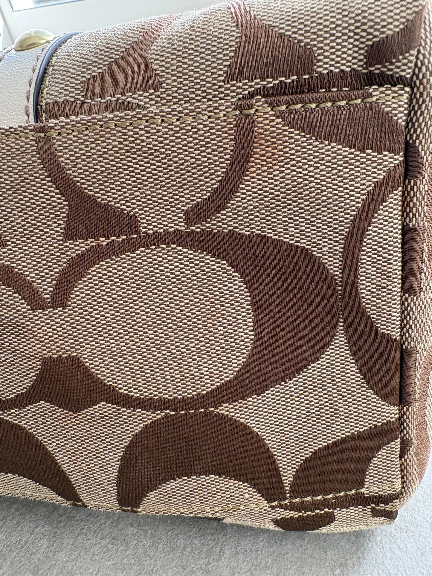 Coach Beige Signature Boston Bag