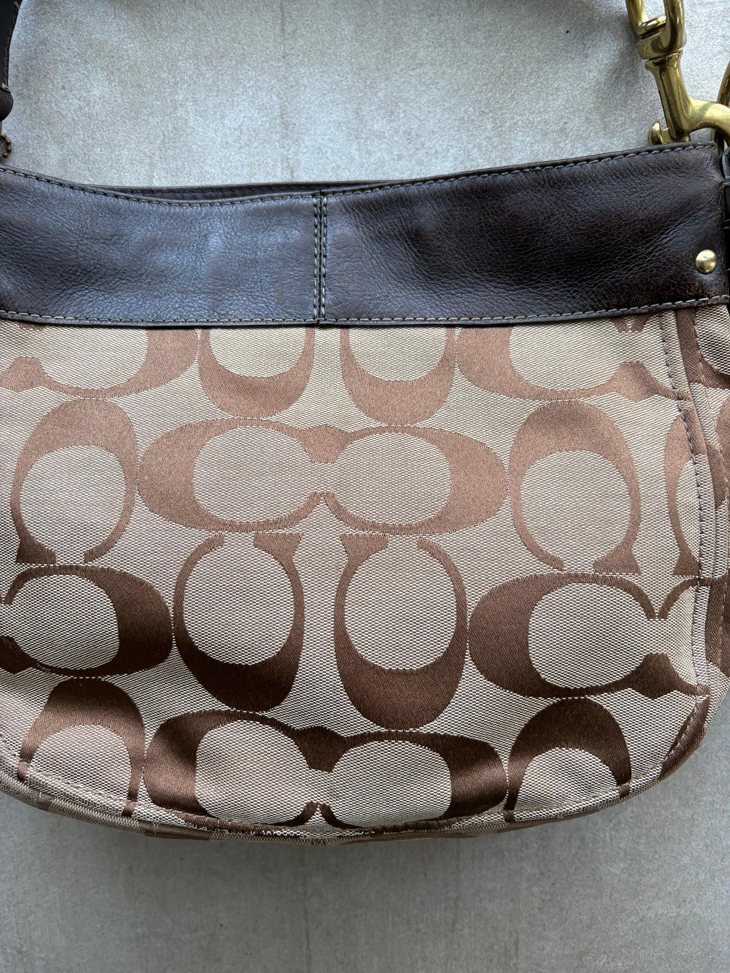 Coach Bag Zoe Signature Logo Hobo Brown Jacquard Large Shoulder Bag