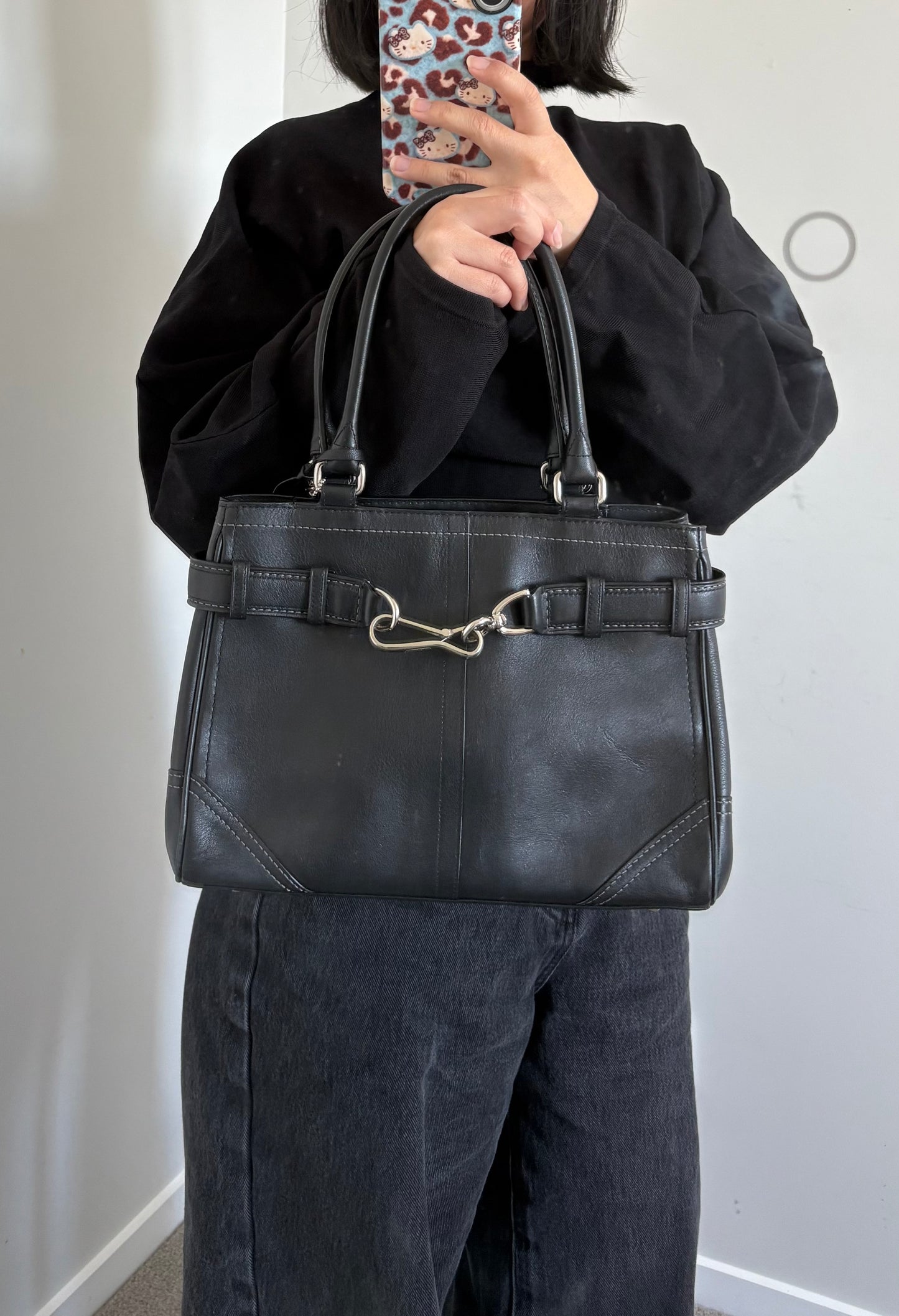 Coach Black Leather Small Hampton Satchel Bag