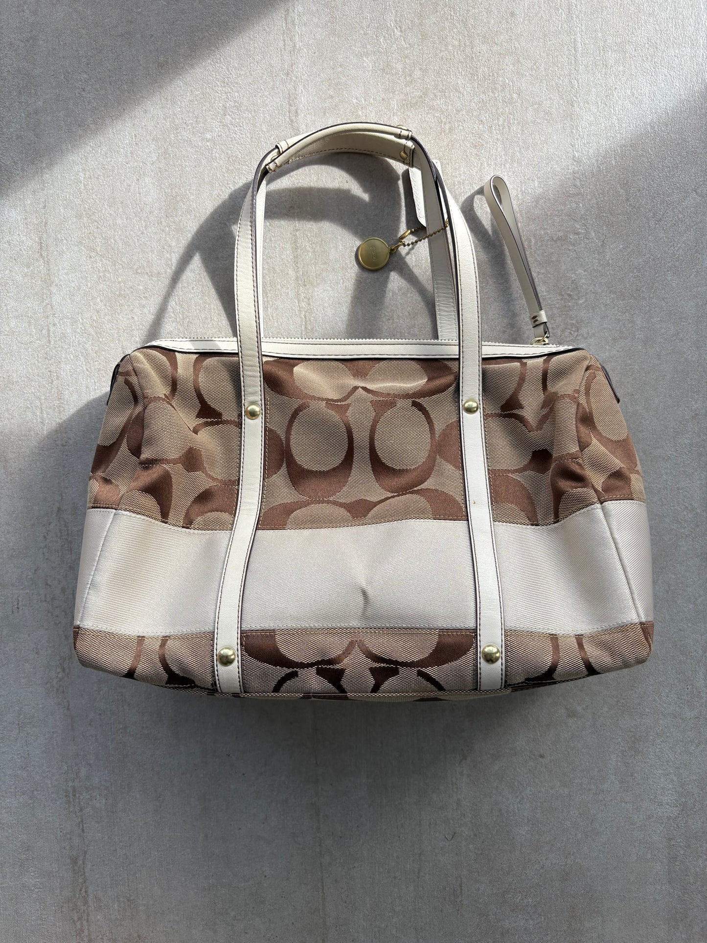 Coach Beige Signature Boston Bag