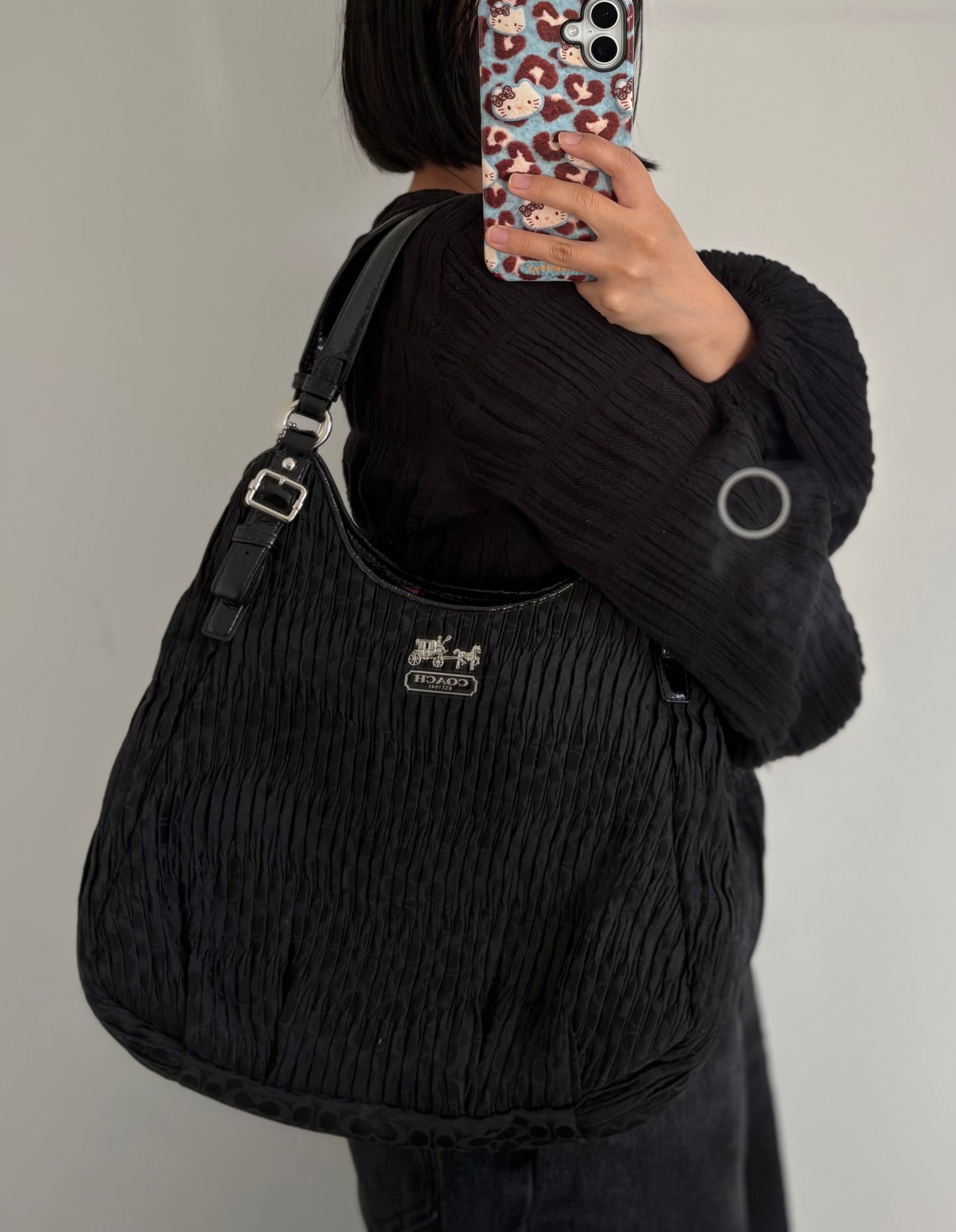 Coach Black Madison Pleated Maggie Shoulder Bag