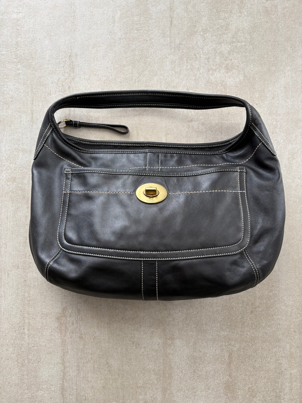 Coach Ergo Large Black Leather Turnlock Shoulder Bag
