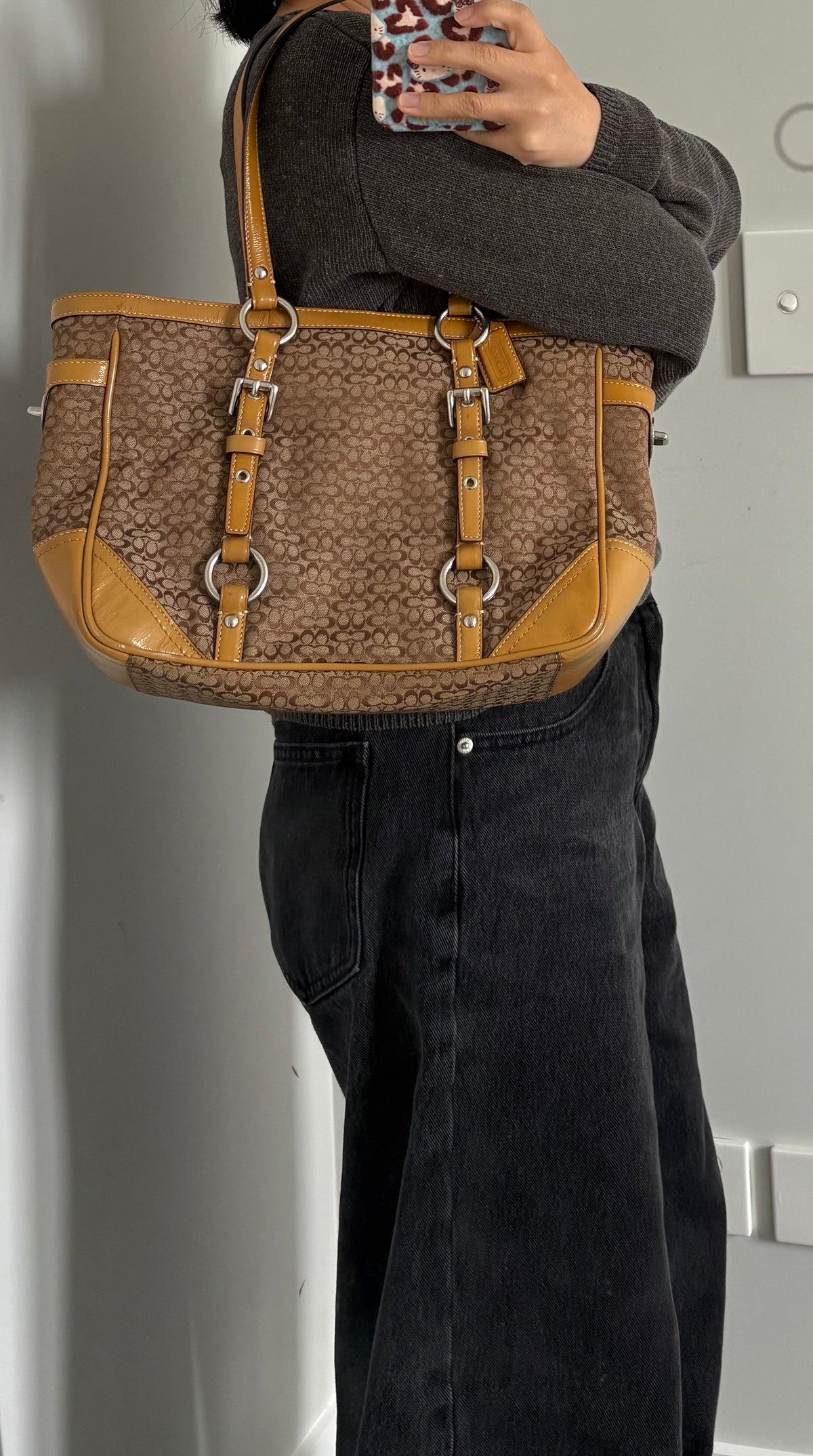 Coach Signature Brown Jacquard Gallery Tote