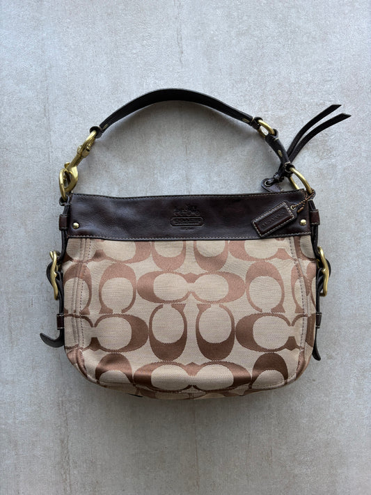 Coach Bag Zoe Signature Logo Hobo Brown Jacquard Large Shoulder Bag