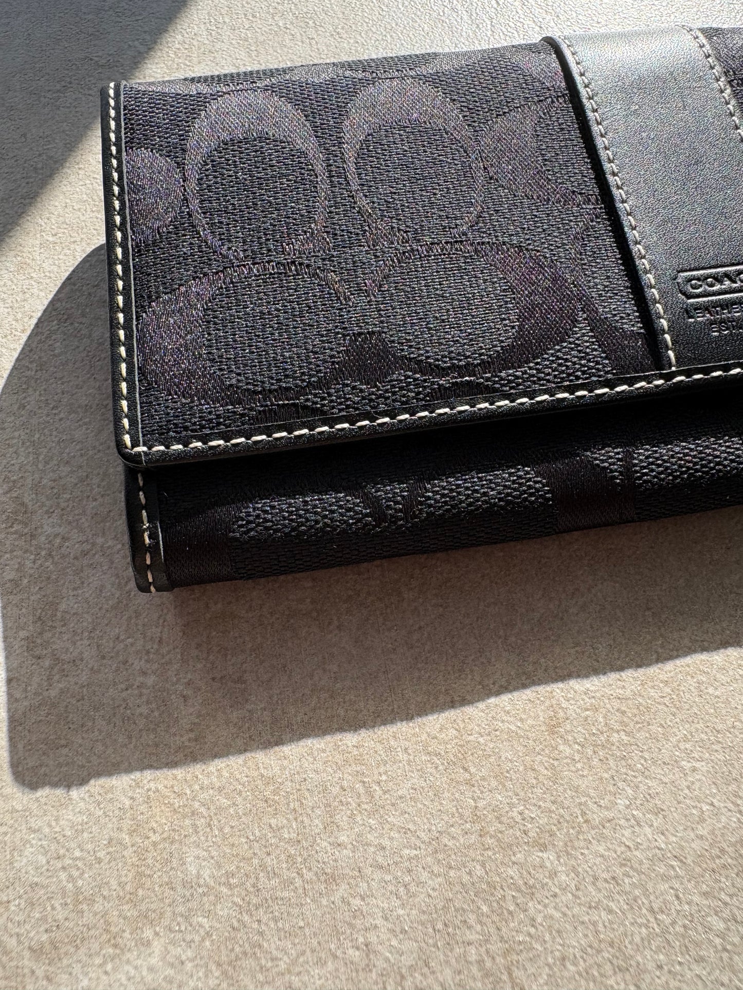 Coach Signature Jacquard Fabric & Leather Trim Checkbook Trifold Wallet