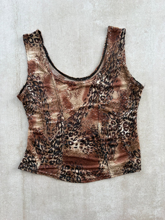 00's Leopard Print Cropped Tank Top