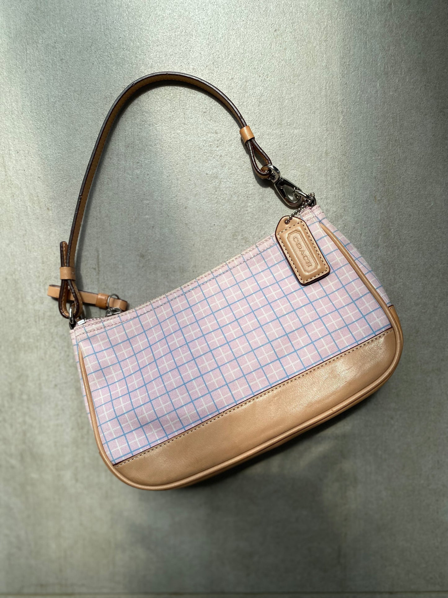 *SUPER RARE Coach Pink Plaid Canvas and Leather Demi Bag
