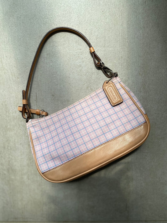 *SUPER RARE Coach Pink Plaid Canvas and Leather Demi Bag
