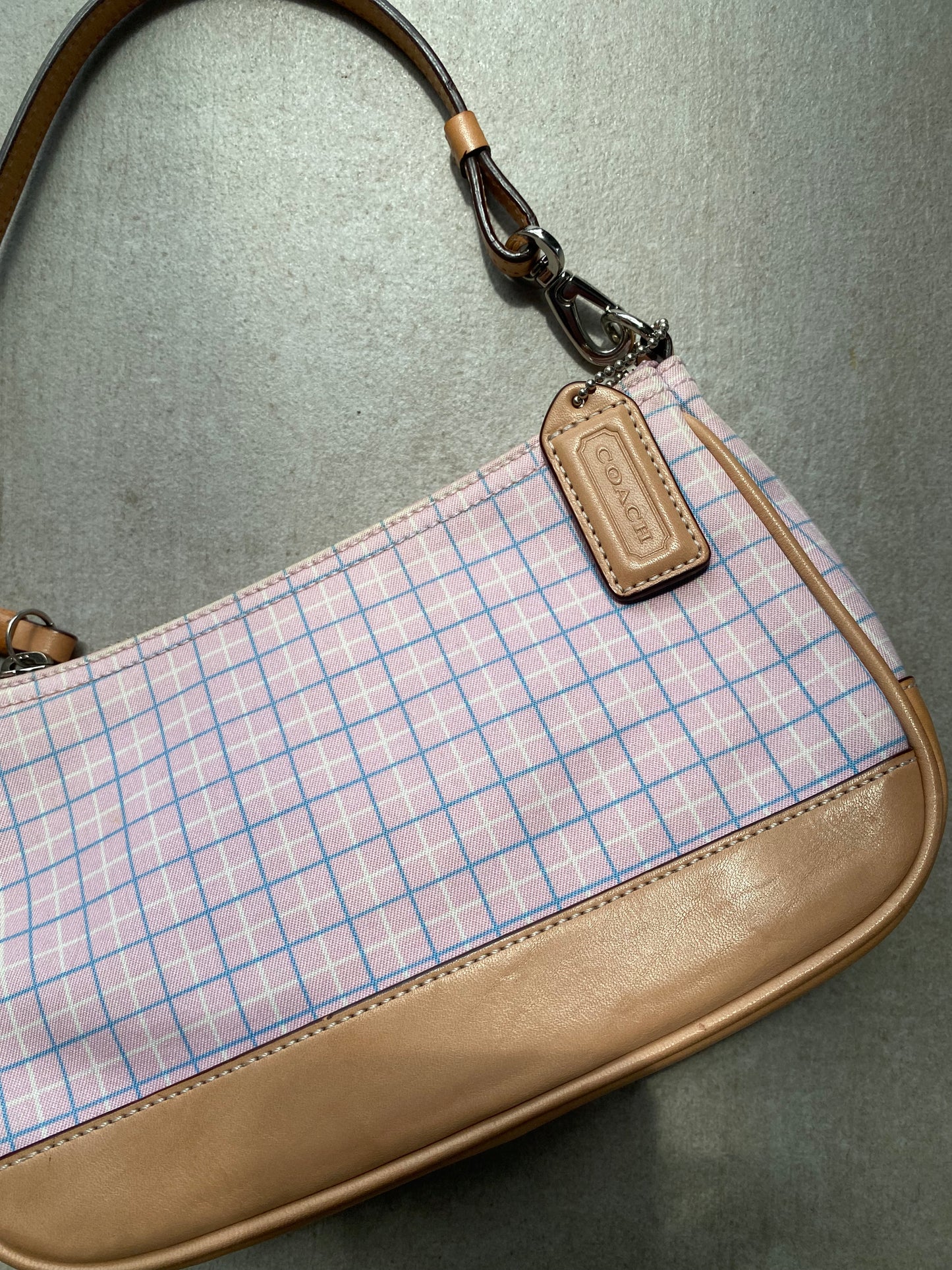 *SUPER RARE Coach Pink Plaid Canvas and Leather Demi Bag