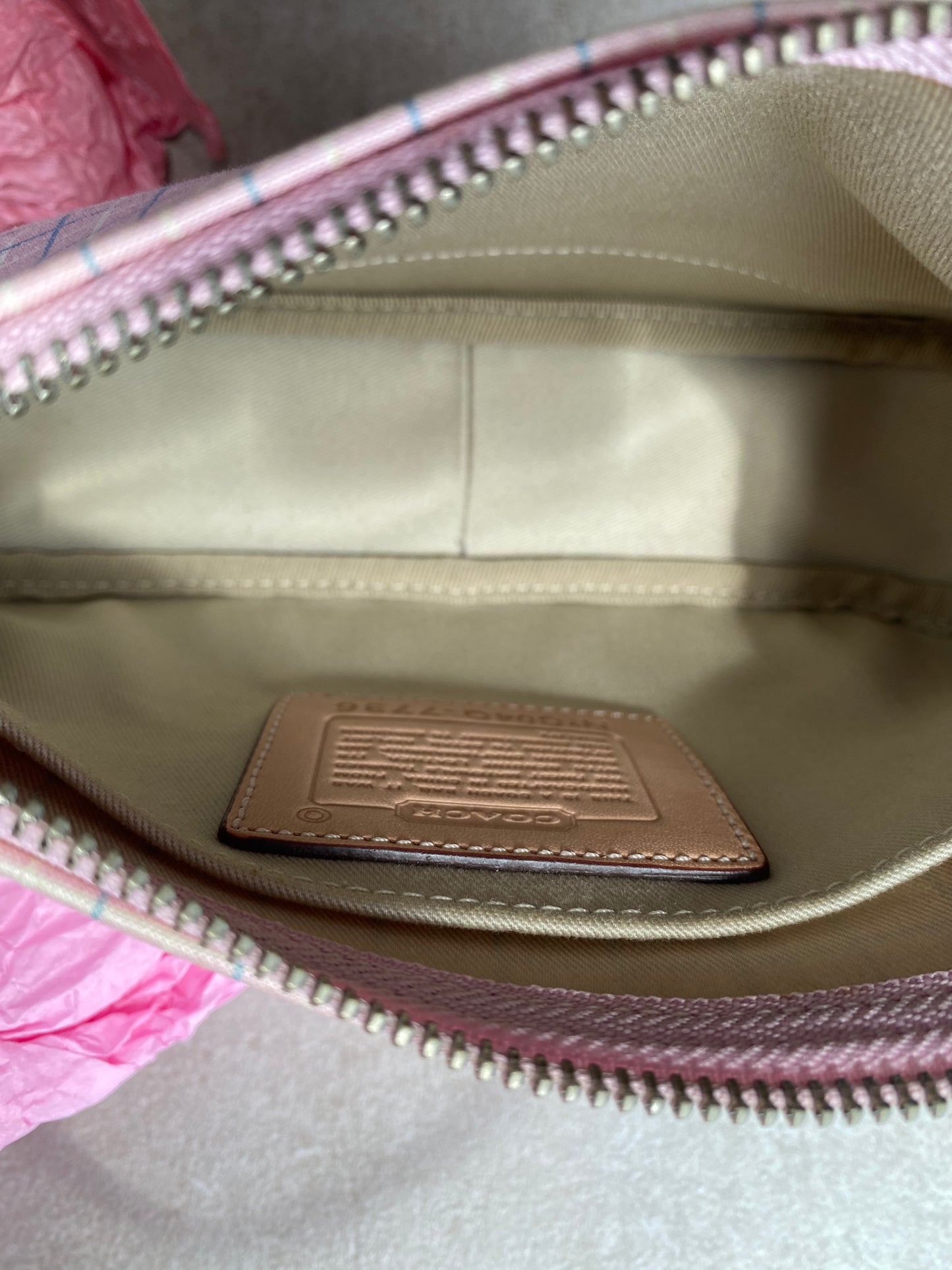 *SUPER RARE Coach Pink Plaid Canvas and Leather Demi Bag