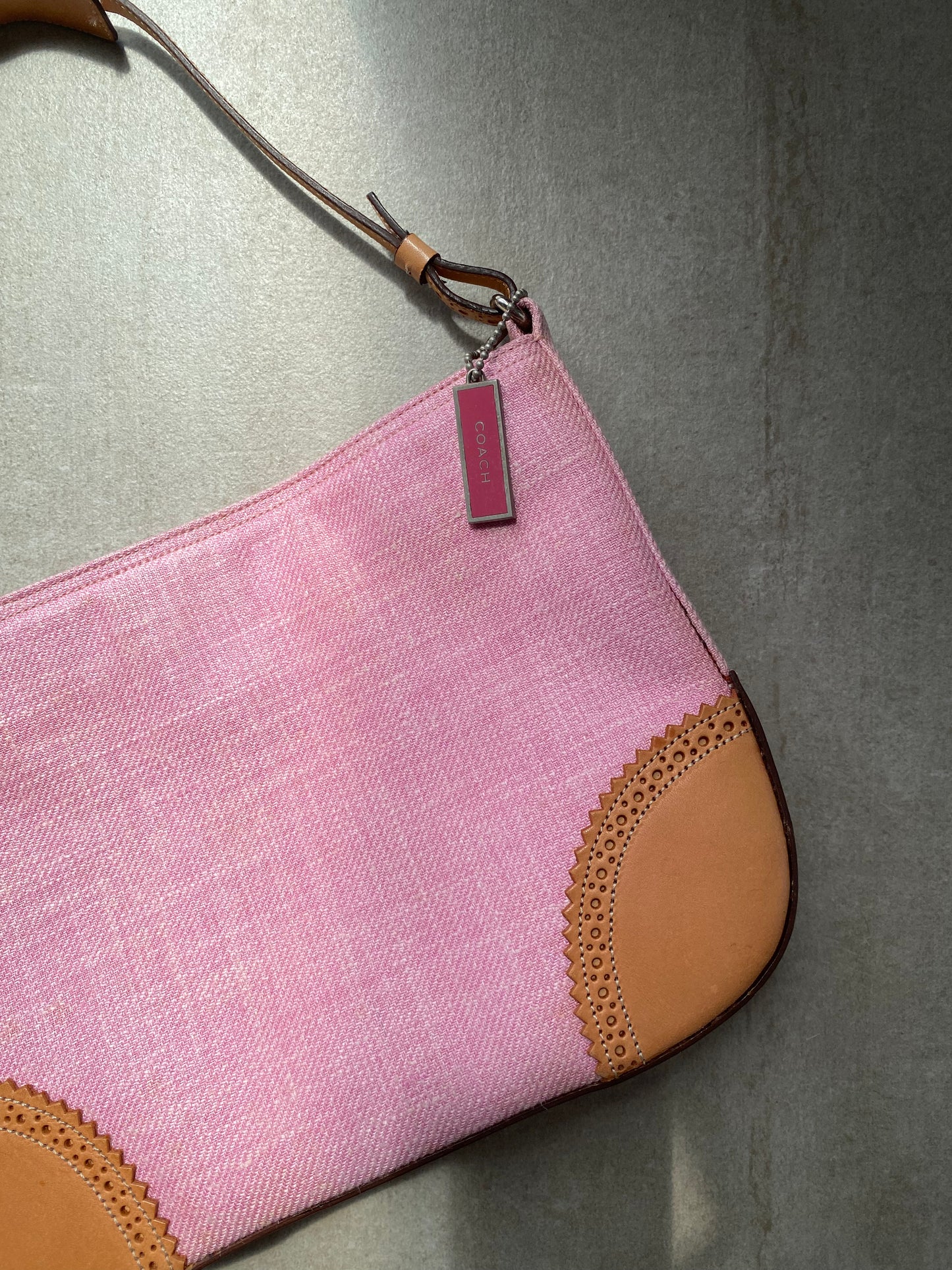 Y2K Vintage Coach Girlie Herringbone Mini Hobo Pink Shoulder Bag