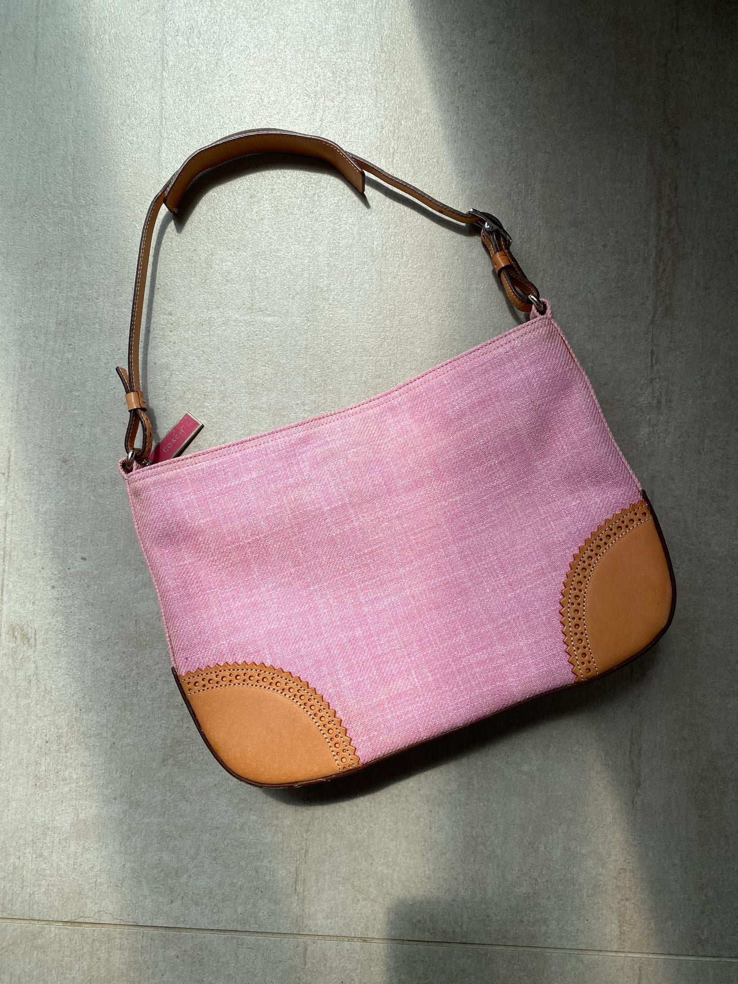 Y2K Vintage Coach Girlie Herringbone Mini Hobo Pink Shoulder Bag