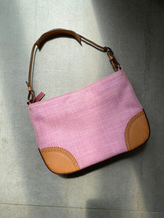 Y2K Vintage Coach Girlie Herringbone Mini Hobo Pink Shoulder Bag