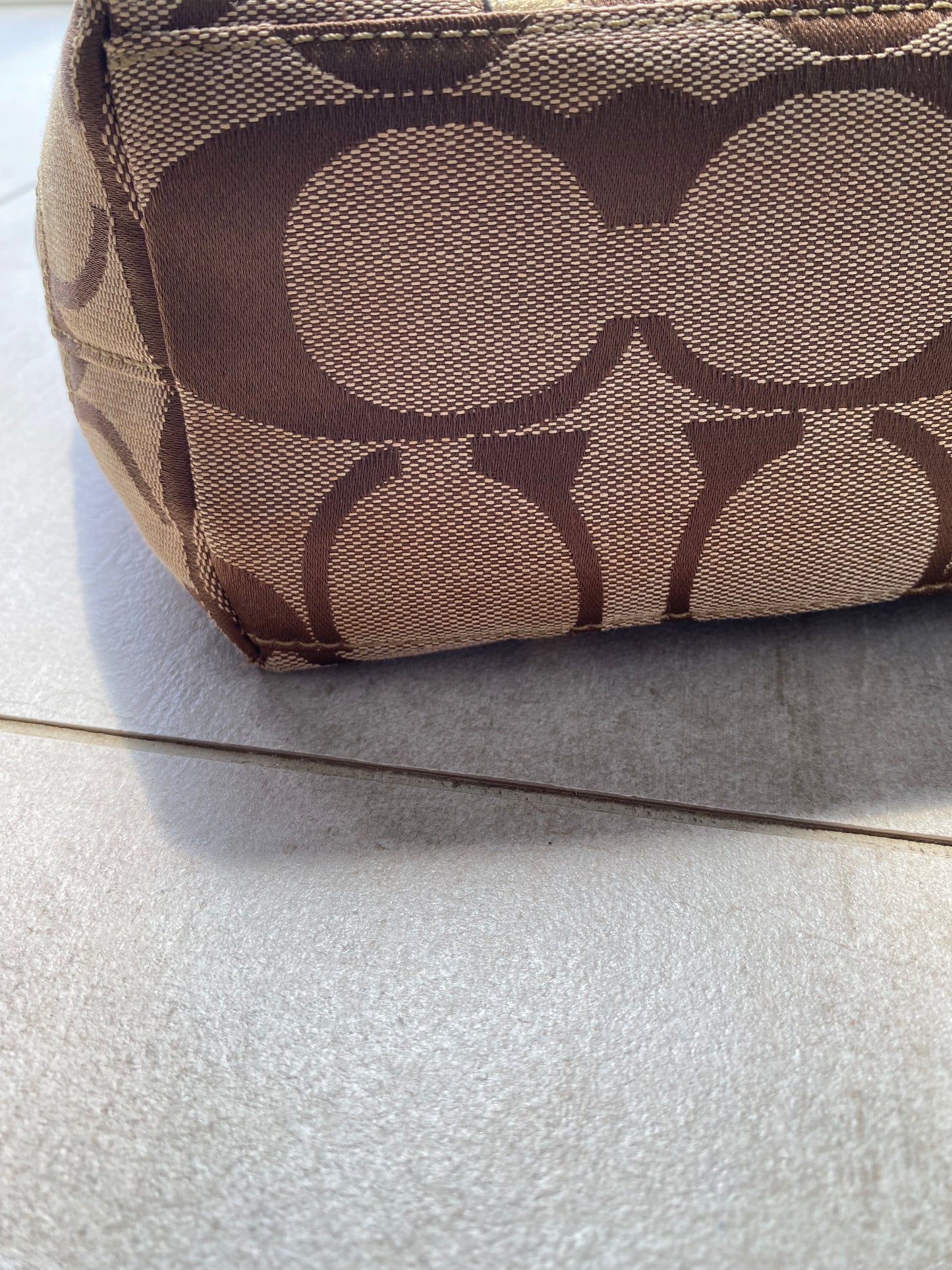 Coach Signature Jacquard Tote Bag with Gold Stripe