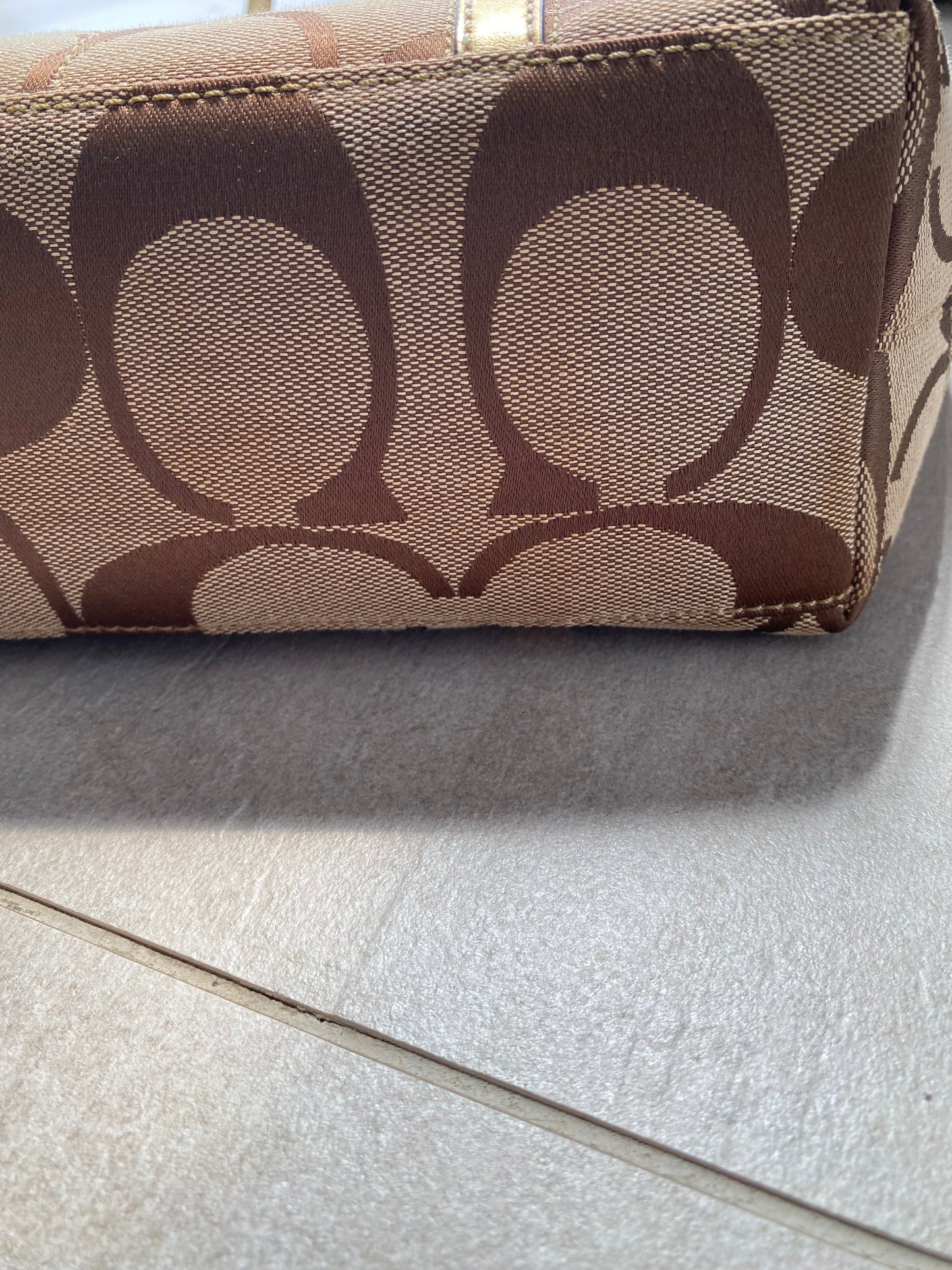 Coach Signature Jacquard Tote Bag with Gold Stripe