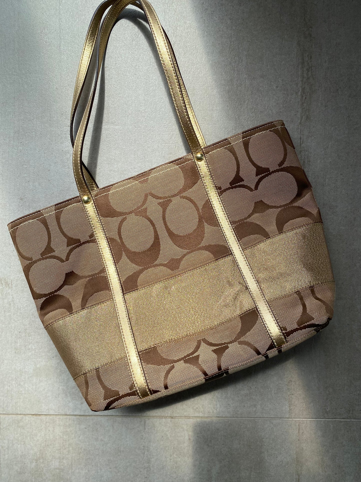 Coach Signature Jacquard Tote Bag with Gold Stripe
