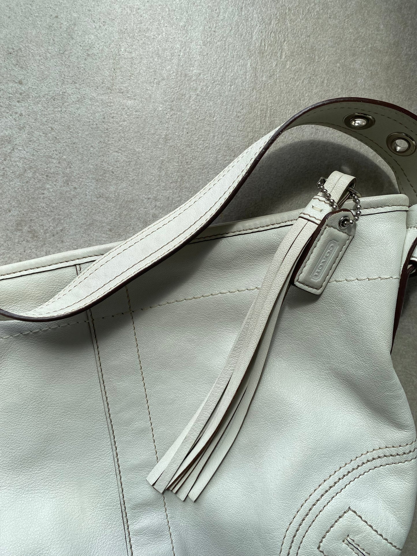 Vintage Coach White Leather Soho Shoulder Bag