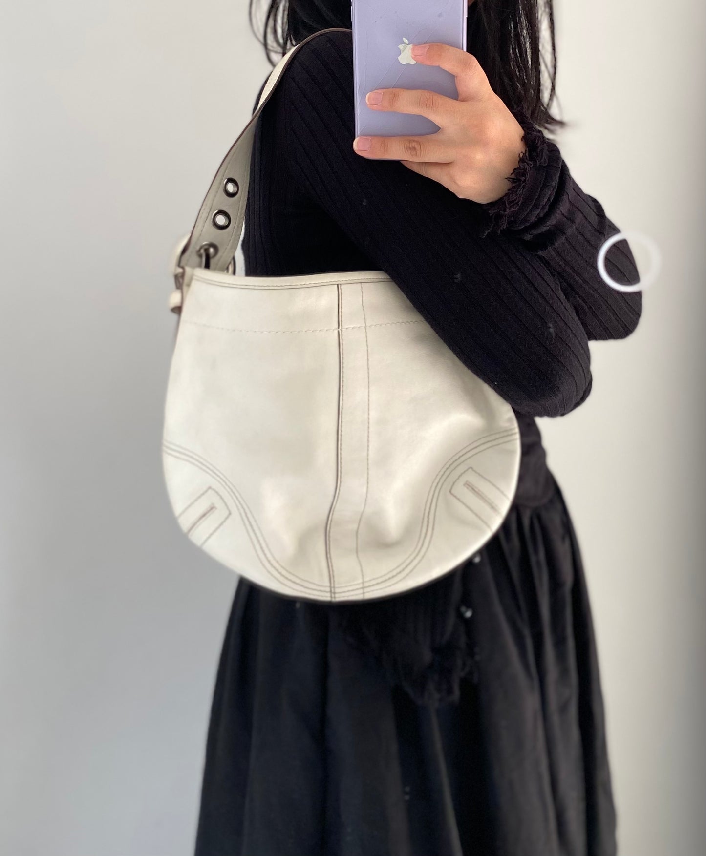 Vintage Coach White Leather Soho Shoulder Bag
