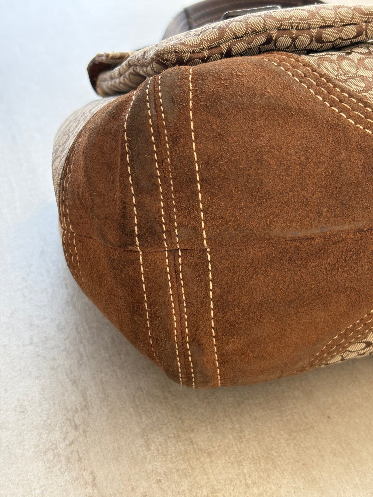 Coach Classic Soho Brown Canvas Suede Double Pocket Shoulder Bag