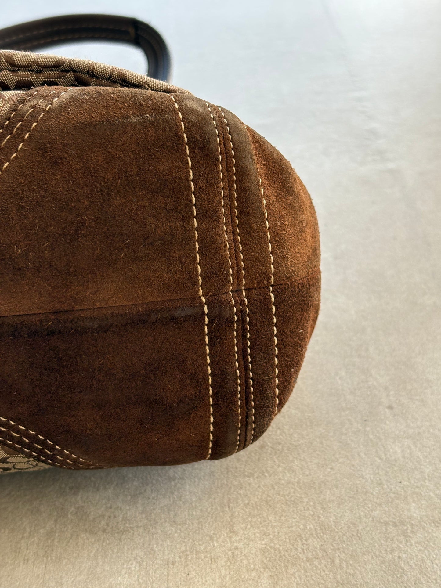 Coach Classic Soho Brown Canvas Suede Double Pocket Shoulder Bag