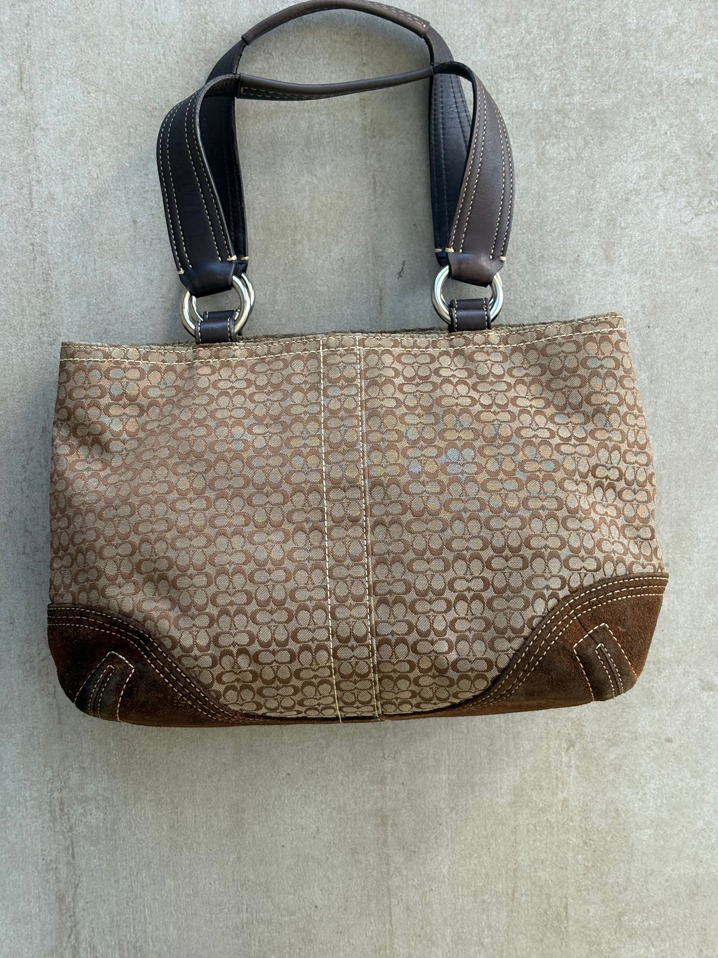Coach Classic Soho Brown Canvas Suede Double Pocket Shoulder Bag