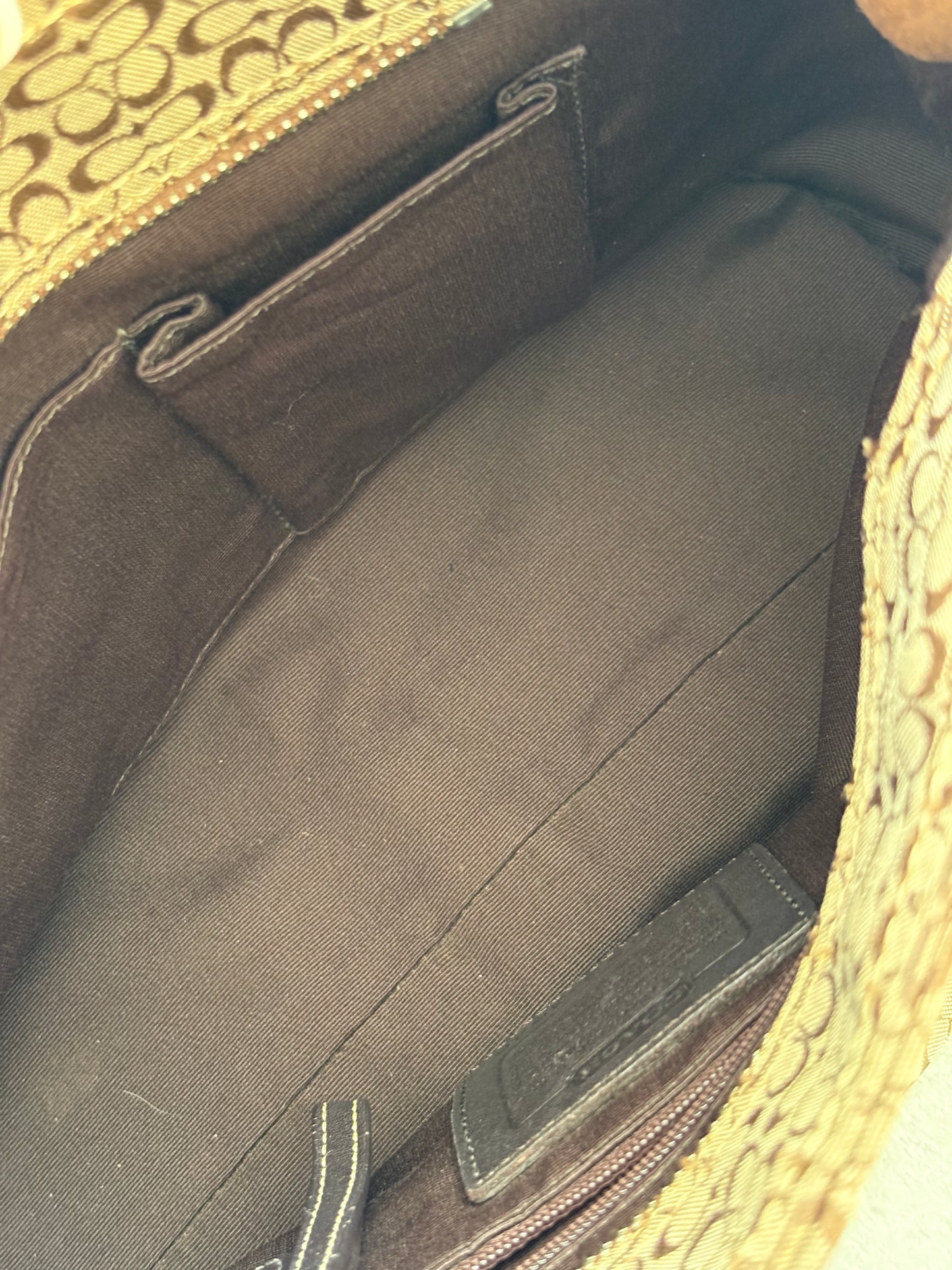 Coach Classic Soho Brown Canvas Suede Double Pocket Shoulder Bag