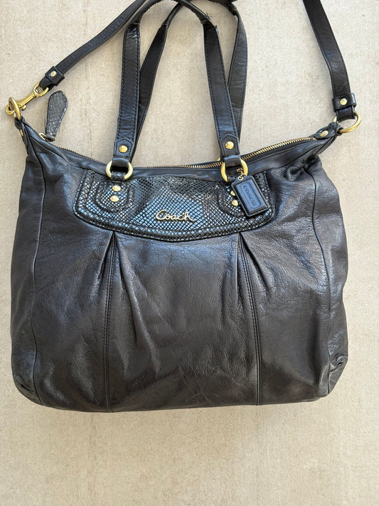 Coach Ashley Black Leather Python Trim 2Way Shoulder Bag