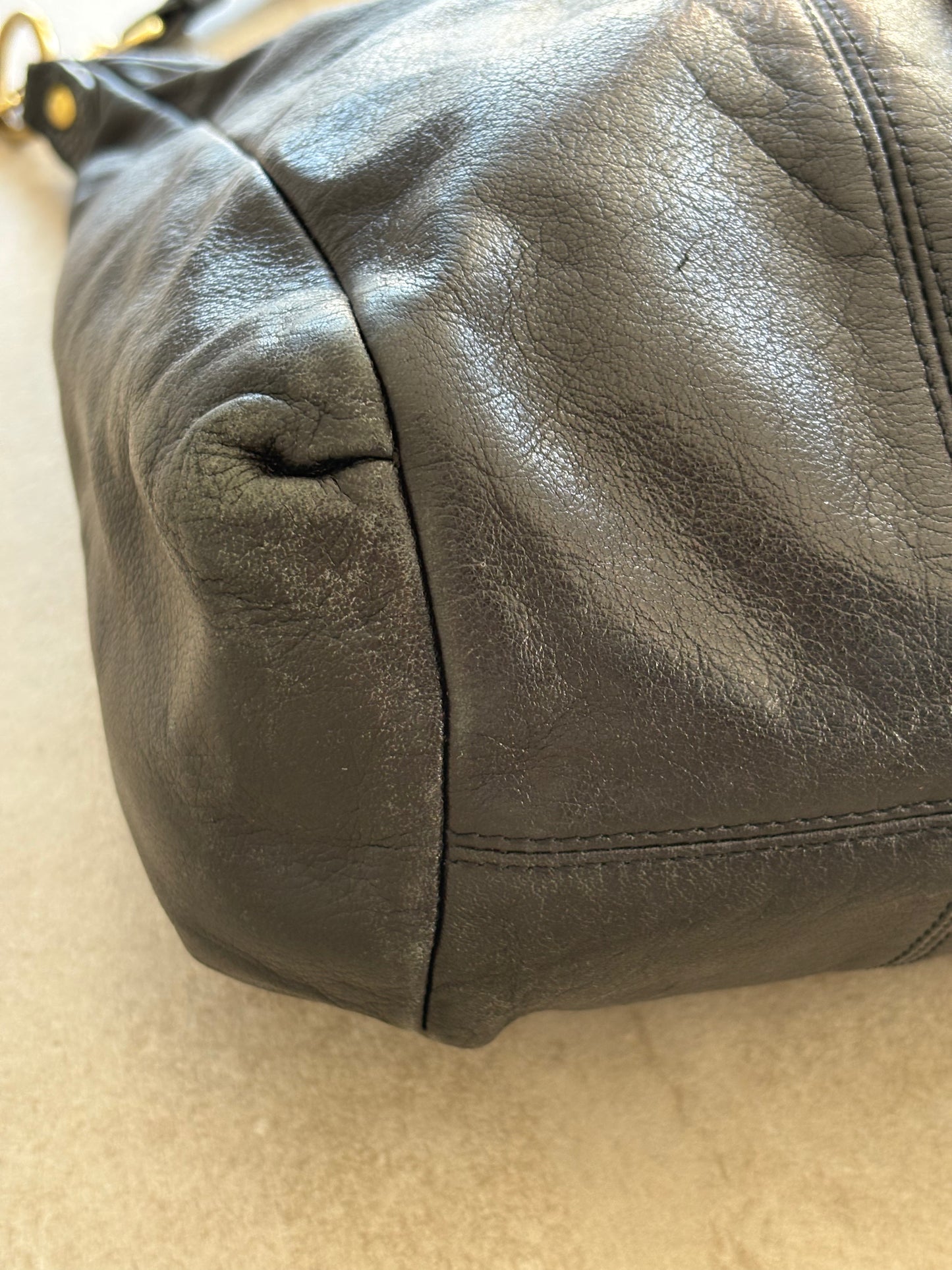 Coach Ashley Black Leather Python Trim 2Way Shoulder Bag