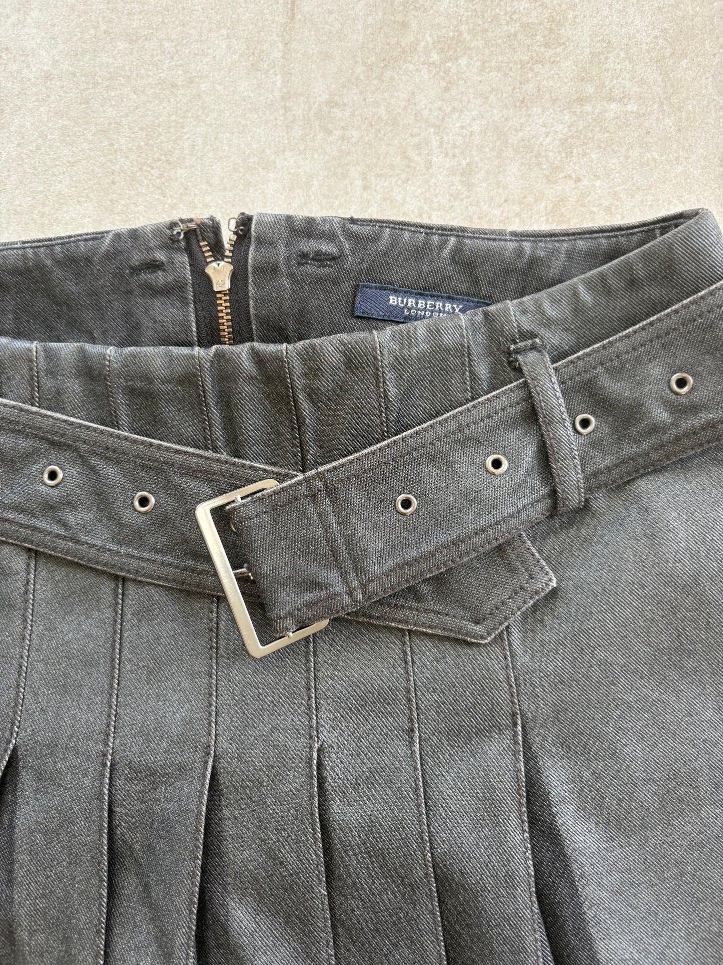 Burberry London Pleated Waxed Cotton Skirt